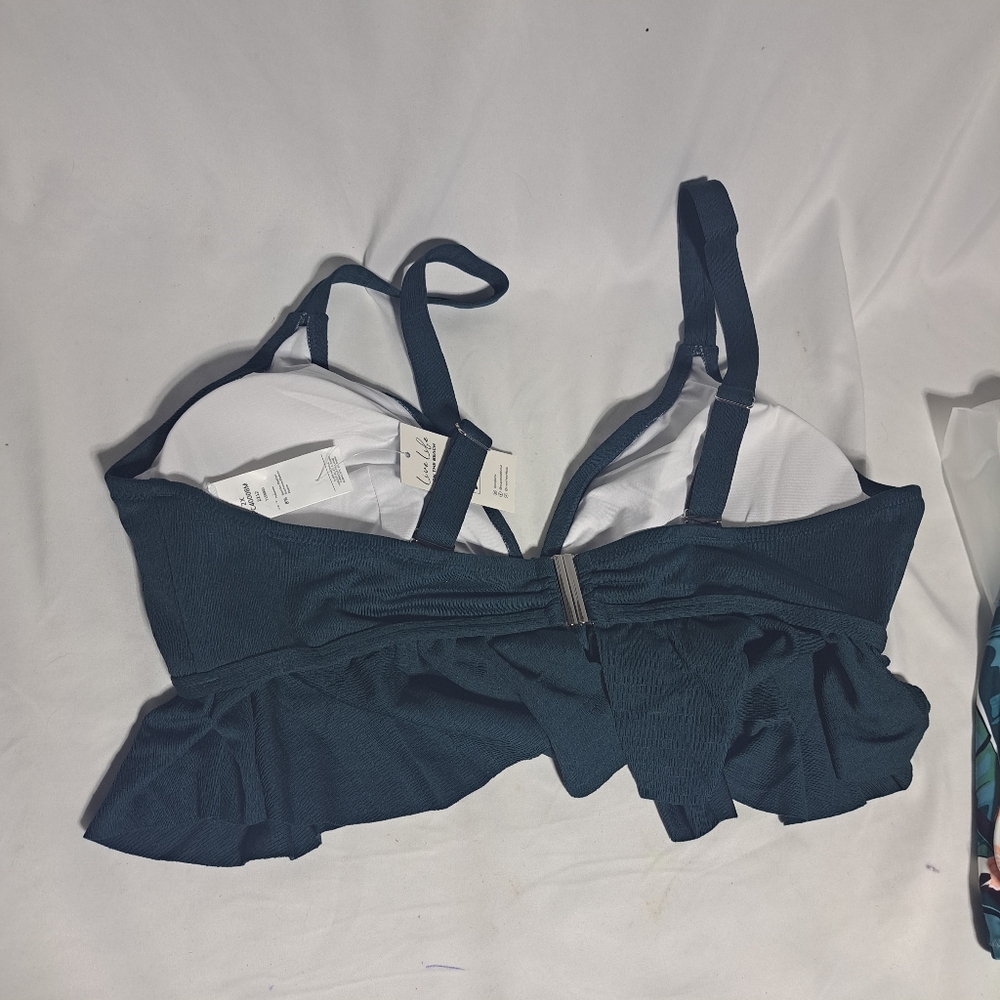 NEW Cupshe Womens Green Floral Ruffle Bikini 2 pc High Rise 2XL Adjustable - Picture 4 of 7